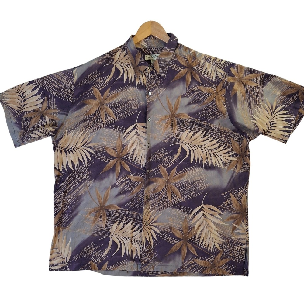 Tori Richard Hawaiian Shirt Men's 2XL Purple Tropical Cotton Lawn Button Up